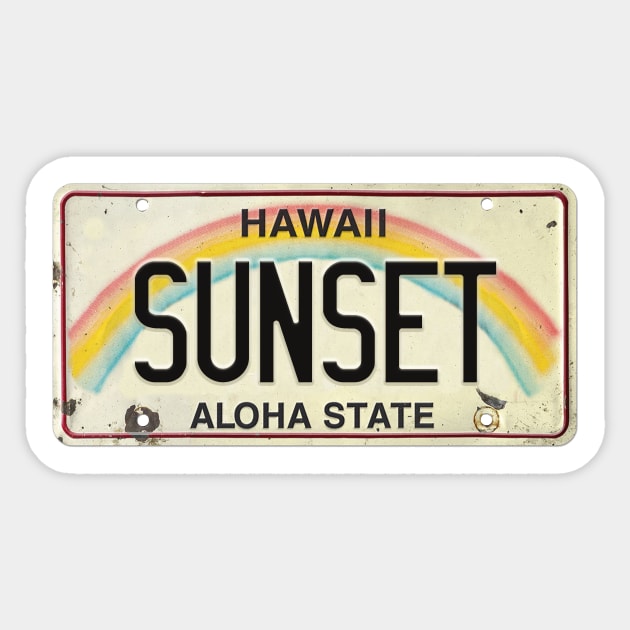 Vintage Hawaii License Plate SUNSET Sticker by HaleiwaNorthShoreSign